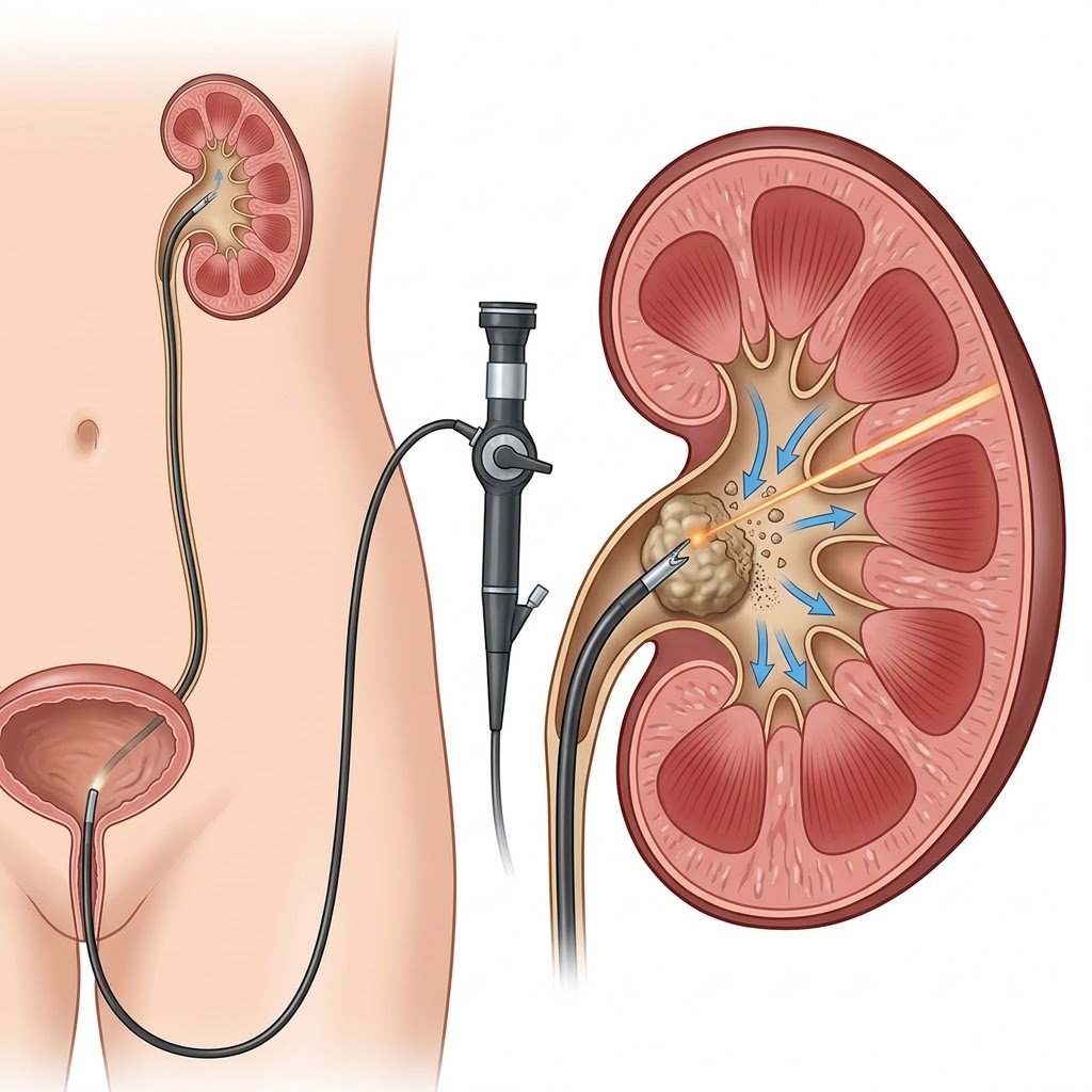 RIRS procedure medical illustration